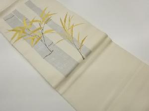 塩瀬金彩銀彩竹に笹模様名古屋帯